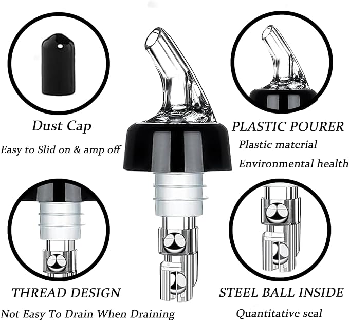 Aimery Automatic Measured Bottle Pourer-Quick Shot Spirit Liquor Bottle Pourer with Dust Caps,For Wine Cocktail Dispenser Home Bar Tools 1 oz / 30ml - (4 pack)