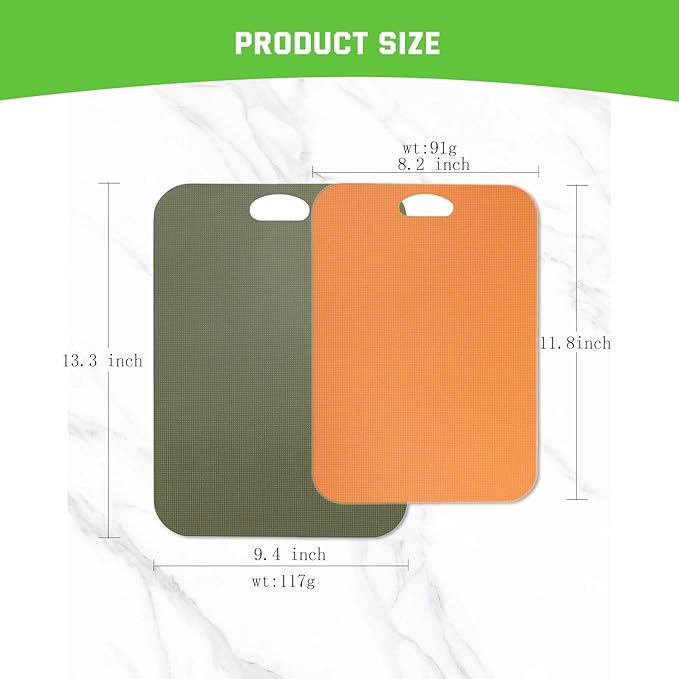 Plastic Cutting Boards Set of 3 for kitchen,Flexible Cutting Mats for Cooking, 100% Non-Slip Cutting Board for Fruit Meat and Vegatables, BPA-Free and Dishwasher Safe with knife (14 in Green/Orange)