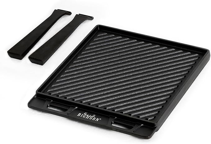 BIG HORN OUTDOORS Cast Iron Griddle Reversible Grill Plate with Handle for Oven, Stove, Grill