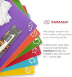 EMMANA - Plastic cutting board for kitchen. Set of 8 – 6 Color-Coded Flexible Plastic Mats with Food Icons + Peeler & Microfiber Towel – BPA-Free, Non-Slip Back, Dishwasher Safe, Durable & Non-Porous