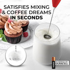 Zulay Kitchen Milk Frother Wand Drink Mixer with AA Duracell Batteries- Durable Handheld Milk Frother Electric Whisk - Easy-Clean Milk Frother Wand & Mini Blender - Electric Coffee Frother - Red