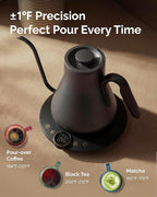 INTASTING Gooseneck Electric Kettle with Precise ±1℉ Temperature Control, Wood-Accented Handle, Stainless Steel Interior, Quick Heating Pour Over Kettle for Coffee & Tea, 0.9L, Matte Grey