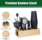 Cocktail Shaker Set Bartender Kit with Bamboo Stand, 15-Piece Stainless Steel Bar Set Accessories, Professional Bartending Kit Home Bar Tools Set with Recipes (Matte Black, Natural Wood Stand)