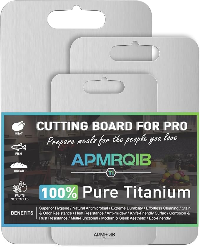 Titanium Cutting Board Set of 3,100% Pure Titanium Cutting Boards for Kitchen, Double Sided Non Toxic Cutting Board, Ideal Charcuterie & Chopping for Meat, Hygiene Durable Dishwashr（3 Pack)