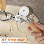 Pastry Cutter Double Wheel, Pastry and Pasta Cutter Wheel with Exquisite Wooden Handle Dual-Head Baking Tool for Home and Kitchen for Pasta Pizza Ravioli Cookie