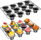 Shellwei 2 Pcs 12 Cups Non Stick Popover Pan Muffin Pan Mini Cupcake Pan for Oven Baking, Carbon Steel(Gray)