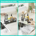 HapiRm Sponge Holder for Kitchen Sink - Self-draining Sink Caddy with Brush and Dishcloth Holders, Stainless Steel Kitchen Organizer for Countertop - Black