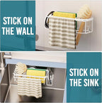 TAILI 4-in-1 Sponge Holder for Kitchen Sink with Strong Suction Cup Removable, Rustproof Stainless Steel Sink Caddy for Sponge, Brush, Scrubber, Scraper -White