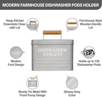 Calindiana Modern Farmhouse Metal Dishwasher Pods Container with Lid for Kitchen Organization and Storage, Kitchen Essentials Decor Accessories, Dishwasher Pods Holder, Grey