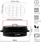 Oval Roasting Pan with Lid and Rack 18" Large Roaster Pan Set Comes With Lron Rack Enamel Cook Ware Dishwasher Compatibility Granite Oven Roaster