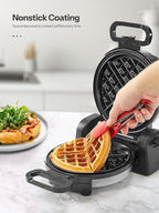 Waffle Maker, Round Classic Belgian Waffle Iron with 180°Rotating Design, Nonstick Plates & Cool Touch Handle, 1080W Fast Heating Waffle Machine, Brushed Stainless, Silver (4 Slices)