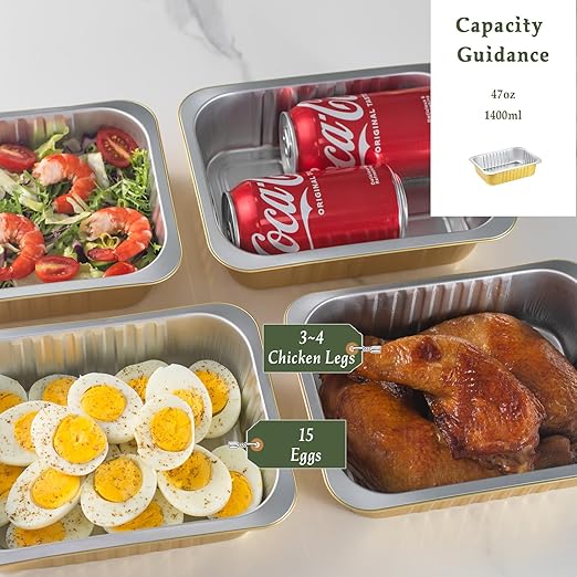 8.5" x 6.5" Heavy-Duty Aluminum Foil Pans with Lids, 47oz, 5 Pack – Extra-Thick Disposable Foil Containers for Oven, Baking, Freezer & Food Storage