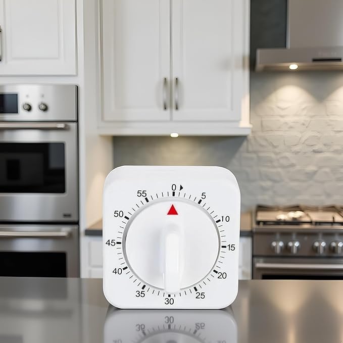 1Pc White Simple Fashionable Timer Clock,60-Minute Mechanical Kitchen Wind up Timer Visual Cooking Clock with Loud Alarm No Batteries Required for Cooking Baking and Kitchen,Thermometers and Timers