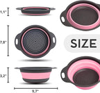 Pink Round Silicone Colander Collapsible – Foldable Kitchen Strainer Small Collapsible Colander Pink with Plastic Handles for Draining Vegetable and Fruit Round Silicone Kitchen Strainer for Pasta