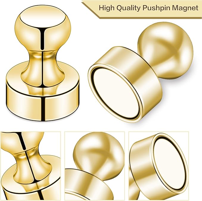 LOVIMAG Fridge Magnets 50Pcs Refrigerator Whiteboard Small Strong Magnet Classroom Kitchen Accessories Decorative Locker Set Decor Must Haves Office Calendar Refrigerador Magnetic Cute Crafts Gold