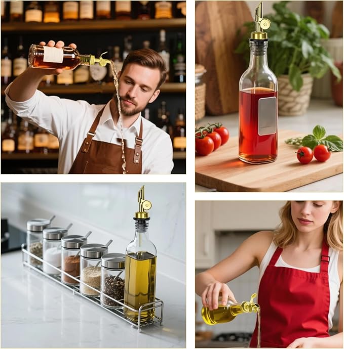 6 Pcs Auto Flip Liquor & Oil Pour Spout, 304 Stainless Steel Dispenser Spout for Olive Oil, Alcohol, Wine, Vinegar, Home & Bar Essential Tools, Gold