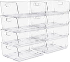 Sorbus Stackable Storage Bins Open Front, Clear Stackable Storage Bins, Pantry Bins for Storage and Organization, Acrylic Stackable Bins for Kitchen, Clear Pantry Organizer Bins (Large 8 Pack)