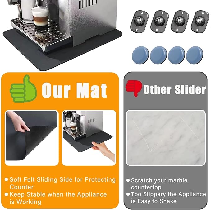 Kitchen Appliance Sliders 360 Degree Rotation Moving on Counter, Appliance Slider Cut to Fit, Mat for Kitchenaid Mixer with Kitchen Accessories,Appliance Mover for Espresso Machine, Food Processor