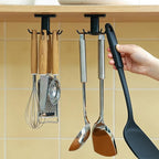 360° Rotating Kitchen Hooks, Adhesive Utensil Organizer Rack with 6 Hooks - No Drill Cabinet Mount for Spoons, Towels & Cups (2pcs)