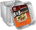 Aluminum Pans 8x8-50 Pack Disposable Baking Pans, 8 Inch Square Tin Foil Pans, Aluminum Roasting Trays for Holiday Cooking, Heating and Baking, Christmas, Parties Meal Prep & Storage
