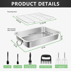 Stainless Steel Turkey Roasting Pan,Heavy Duty Nonstick Surface Roaster Pan Christmas Rectangular Lasagna Cake Baking Pans with Rack,Meat Claws, Turkey Fork,Silicone Brush,Tender Meat Needle
