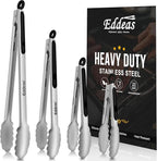 EDDEAS Grill Tongs - BBQ Tongs Heat Resistant 600 Degrees, Heavy Duty Metal, Perfect for Cooking, Grilling, Set of 4, 7",9",12" & 14 inch Black