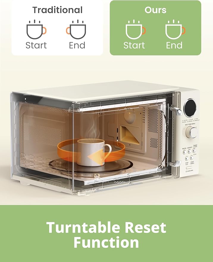 COMFEE' Retro Microwave Oven, Small Microwave with 6 Auto Menus, 0.9 cu.ft Countertop Compact Microwave with Multi-stage Cooking, Mute Function, LED digital, Apricot/900W, CMO-MMP02AA(AT)