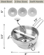 Stainless Steel Food Mill with 3 Discs – Ergonomic Rotary Hand Crank for Tomato Sauce, Applesauce, Baby Food, Mashed Potatoes, Puree & Canning