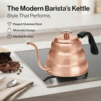 Barista Warrior Gooseneck Kettle with Built-In Thermometer for Pour Over Coffee & Tea - 1L Stainless Steel Kettle Stovetop Safe with Precision Spout - Copper Coated Stainless Steel