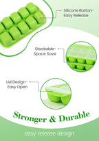 DOQAUS Ice Cube Tray with Lid and Bin - 4 Pack Ice Bucket Kits, Stackable Silicone Ice Trays for Freezer, Easy Pop Out, BPA Free for Cocktail, Coffee, Soup, Food, RV, Kitchen