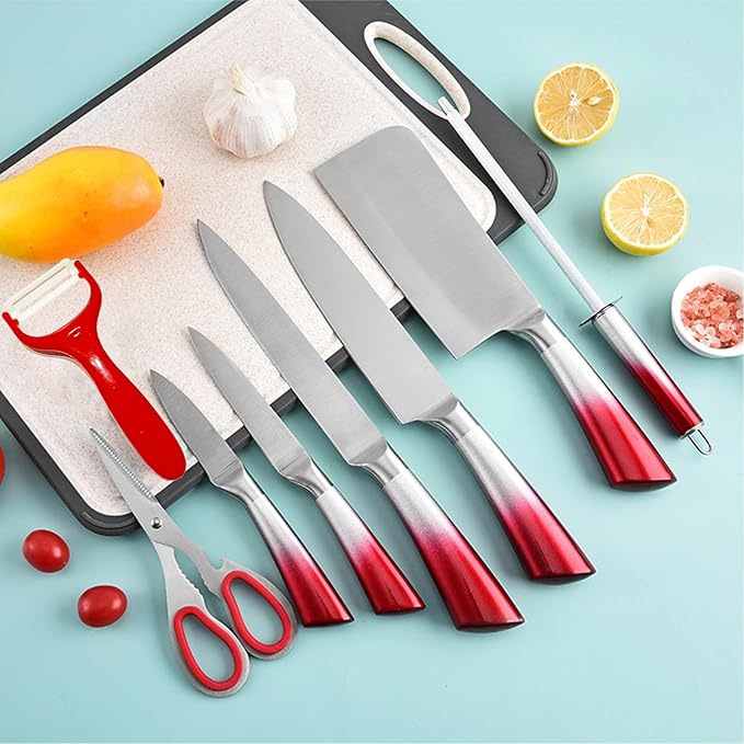 Professional 9-Piece Kitchen Knife Set with Acrylic Block - Non Stick Sharp Stainless Steel Chef Knives with Sharpener,Gift for Home Kitchen Women