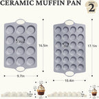 BRONYPRO 2-Pack 12 Cup and Mini 24 Cup Non Toxic Nonstick Ceramic Muffin Pan & Cupcake Tin, PFOA & PTFE Free, Heavy Duty Rust-Resistant Aluminized Steel, Oven & Dishwasher Safe, Cream White