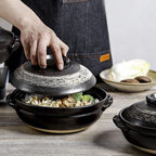 Round Casserole Dish Heat-Resistant Ceramic Casserole With Lid Soup Pot With Soup Pot Oil-Free Saucepan Japanese Donabe Hot Pot With Brushstroke Saucepan With Slow Stew W,B-0.9L
