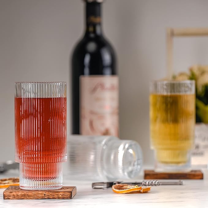 Greenline Goods Ripple Drinking Glasses - 12 oz Modern Kitchen Glassware Set Unique Vintage Cups For Weddings, Cocktails Or Modern Bar - Set of 4