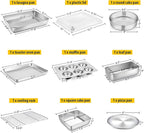 Bakeware Sets, P&P CHEF 9-Piece Stainless Steel Baking Pans Set, Round/Square Cake Pan, Toaster Oven Pan, Lasagna Pan, Loaf Pan, Pizza Pan, Muffin Pan, Dishwasher Safe & Durable, Healthy & Non-toxic