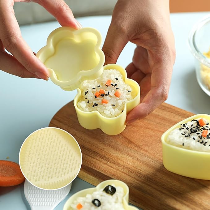 3 Pack Rice Ball Mold, Sushi Mold Diy Sushi Cooking Tools For Japanese Boxed Meal Children Bento,Kitchen Tools Sushi Plates Rice Ball Mold Non Stick Sushi Rice Making Kit (Yellow, Heart)