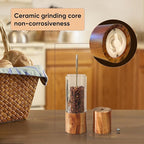 Acrylic Salt and Pepper Grinder Set with Wooden Tray – 8 Inch Manual Pepper Mill & Salt Shaker, Adjustable Ceramic Core, Vintage Gold & Wood Finish, 2-Pack for Kitchen, BBQ, Home Gift