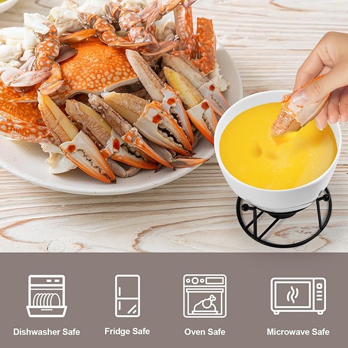 Luvan 4Pcs 14.2oz Butter Warmers for Seafood, Butter Melter with Stands and 20Pcs Tealight Candles,Ceramic Butter Warmer Set for Lobster, Personal Fondue Set Melted Butter Cups for Seafood, Fondue