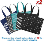 Fab totes 10 Pack Reusable Grocery Bags for Groceries 35L Large Capacity Heavy Duty Waterproof Tote Bags for Shopping and Picnic with Sturdy Handles