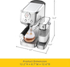 MAttinata CM1633 Cappuccino Machine 20 Bar, Professional Espresso Machines with Automatic Milk Frothering, Barista Compact Latte Maker for Home, with Pressure Gauge for Coffee Lovers, Stainless Steel