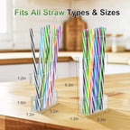 2 PACK Acrylic Straw Holder for Cabinet Doors, Reusable Straw Organizer with Ultra-Sticky Adhesive, Small Kitchen Accessories Container, Fits Both Short & Long Straws (Transparent)