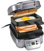 Hamilton Beach Sandwich Stacker Customizable Hot Sandwich Maker, 24 Sq. In. Non-Stick PFAS-Free Cooking Surfaces, Built-In Timer, Compact, Dishwasher-Safe, Perfect White Elephant Gifts, Silver (25471)