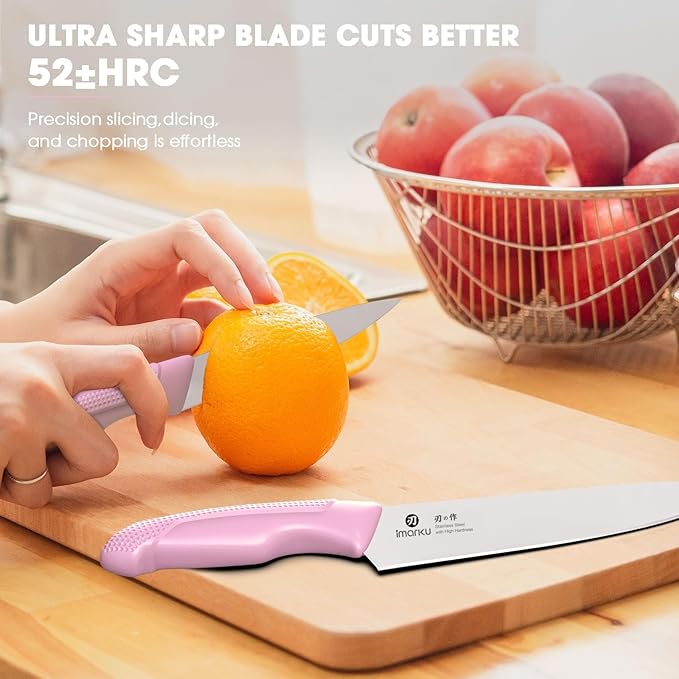 imarku Knife Set with Block, Sharp Knife Set with Built-in Sharpener, Japanese Stainless Steel Kitchen Knife Set with Non-Slip Ergonomic Handle, Dishwasher Safe, Valentine's Day Gifts, 14 PCS, Pink