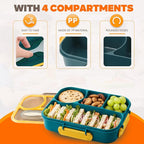 EASYFUN Bento Box Adult, Lunch Box, 4-Compartment Lunch Containers, Drop-Proof, Dishwasher Safe & Made with BPA-Free Materials (Dark blue)