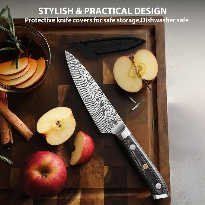 MOSFiATA 4 Inch Paring Knife, Kitchen Knife Fruit Knives with Sheath, German High Carbon Stainless Steel EN1.4116 Precision Cooking Vegetable Knife for Carving, Peeling, Trimming