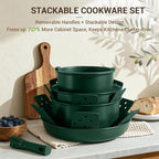 Ammeloo 18-Piece Ceramic Pots and Pans Set Non Stick, Non Toxic Cookware Set with Removable Handles, Pot Sets for Cooking, Induction Ready, Dishwasher & Oven Safe, PFAS PFOA & PTFE Free (Hunter Green)