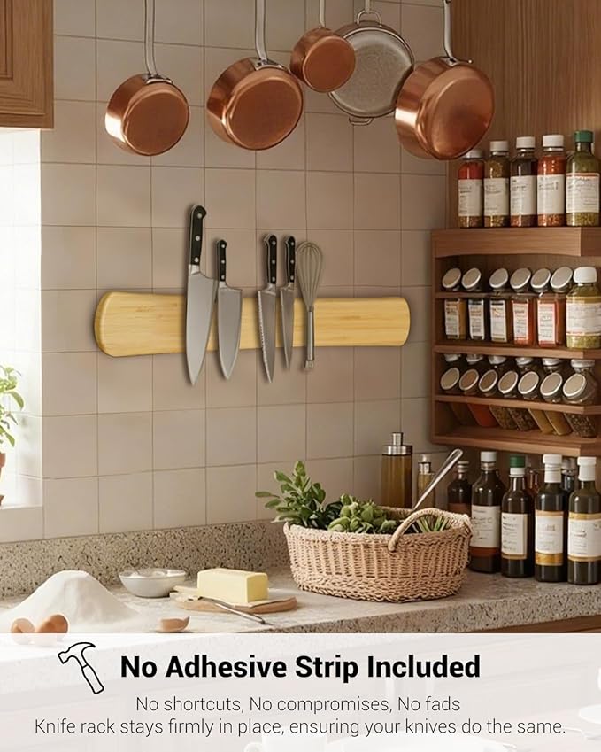 Swaitee Magnetic Knife Holder for Wall, 16 Inch Bamboo Knife Strip with Strong Magnetism, Kitchen Accessories Organizer, Housewarming Gifts for New Home, Storage Space Saver for Apartment/Rv/Farmhouse