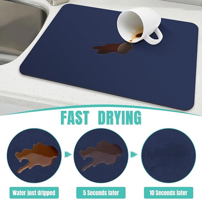 WISELIFE Coffee Mat Super Absorbent Dish Drying Mat Coffee Bar Accessories Large Drying Mats for Kitchen Counter 17" W x 30" L, Blue