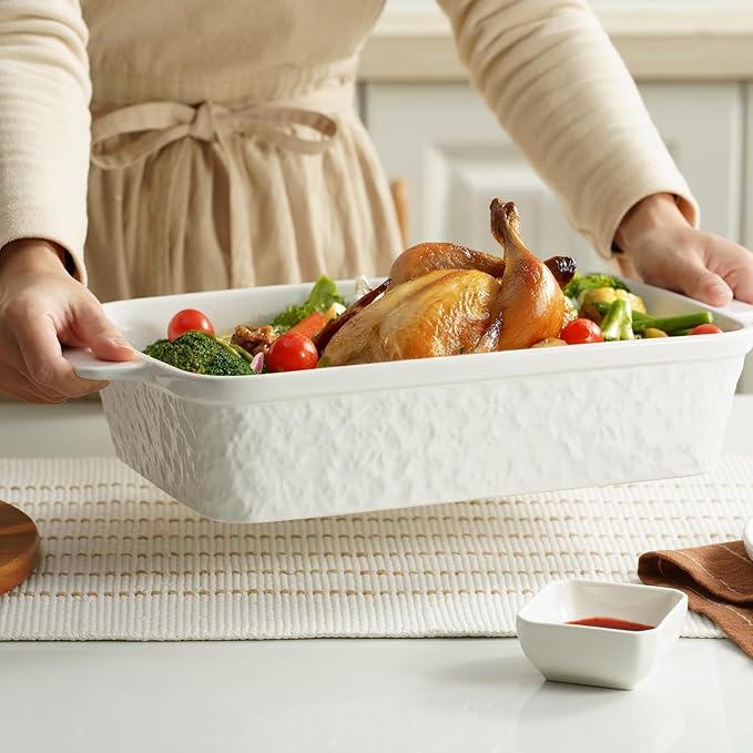 Dafuceramic Casserole Dish for Oven, 4.2 QT Baking Dish, 9x13 Large Porcelain Baking Pan, Durable Rectangular Lasagna Pan Deep with Handles, Microwave Oven Safe