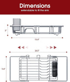 Sakugi Dish Drying Rack in Sink - Expandable Stainless Steel Dish Rack Over the Sink, Kitchen Sink Drain Strainer with Cutlery Holder & Cup Holders, 15.4 x 9.8 x 3.0 Inch, Silver